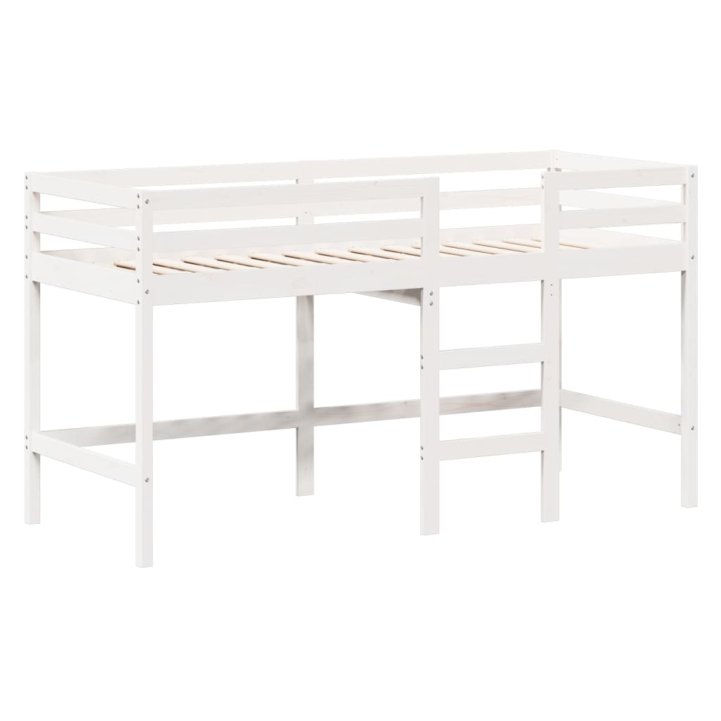 vidaXL Cama alta escalera y techo madera maciza pino blanca 90x190 cm