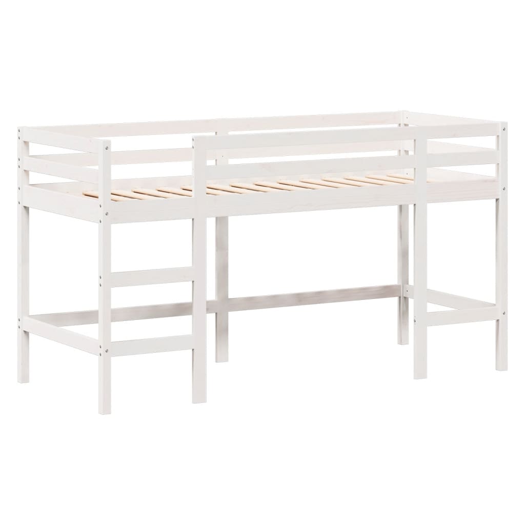 vidaXL Cama alta escalera y techo madera maciza pino blanca 80x200 cm