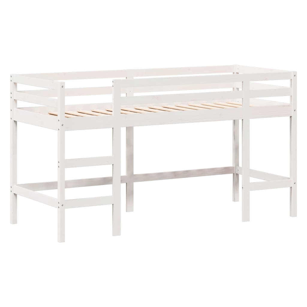 vidaXL Cama alta escalera y techo madera maciza pino blanca 90x200 cm