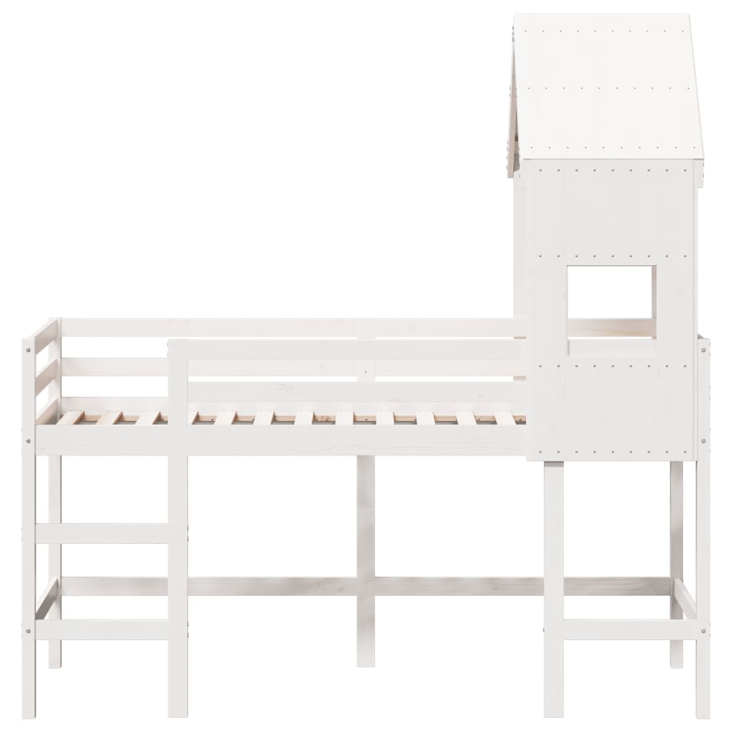 vidaXL Cama alta escalera y techo madera maciza pino blanca 90x190 cm