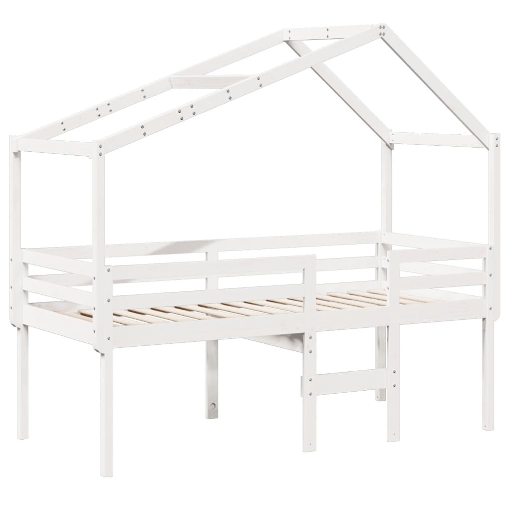 vidaXL Cama alta con techo blanca madera maciza pino blanca 90x200 cm