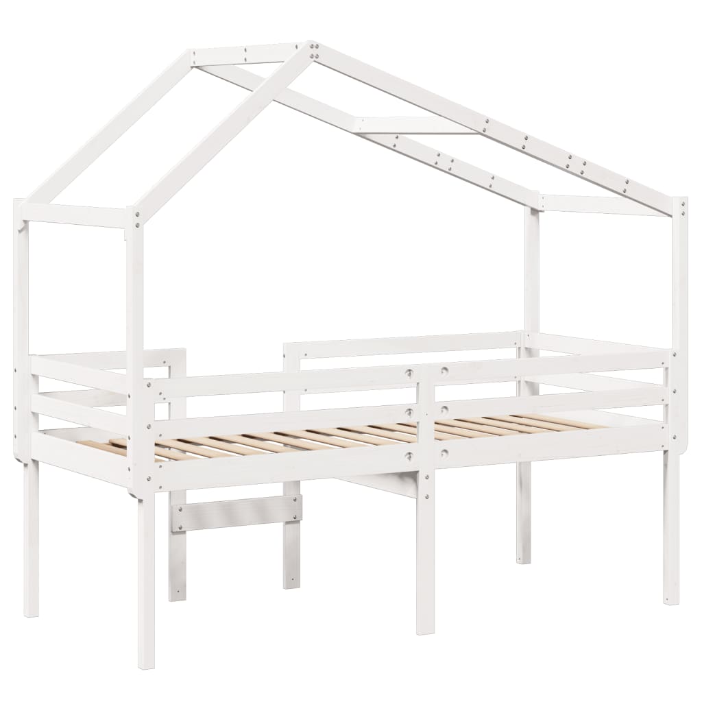 vidaXL Cama alta con techo blanca madera maciza pino blanca 90x200 cm