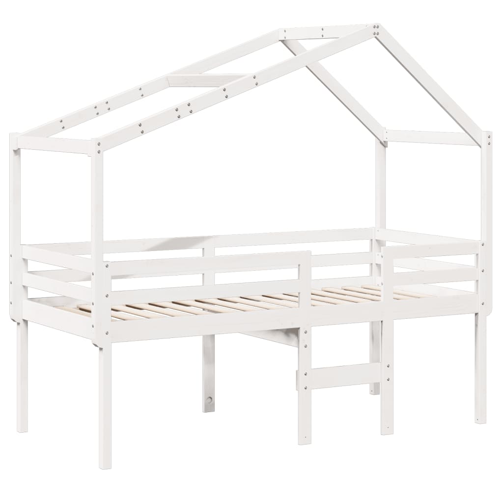 vidaXL Cama alta con techo madera maciza de pino blanca 90x190 cm