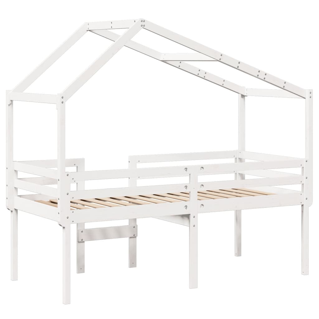 vidaXL Cama alta con techo madera maciza de pino blanca 90x190 cm