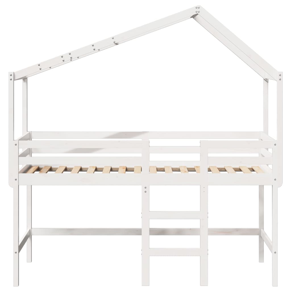 vidaXL Cama alta escalera y techo madera maciza pino blanca 90x200 cm