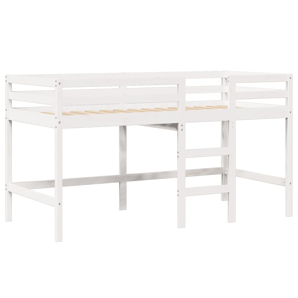 vidaXL Cama alta escalera y techo madera maciza pino blanca 90x200 cm