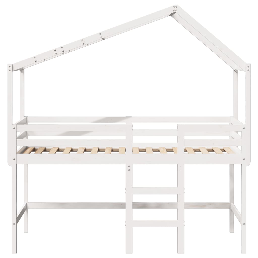 vidaXL Cama alta escalera y techo madera maciza pino blanca 90x190 cm