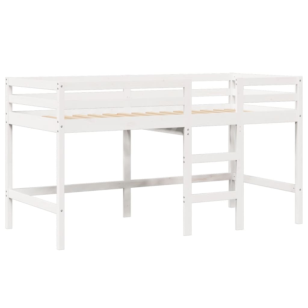 vidaXL Cama alta escalera y techo madera maciza pino blanca 90x190 cm