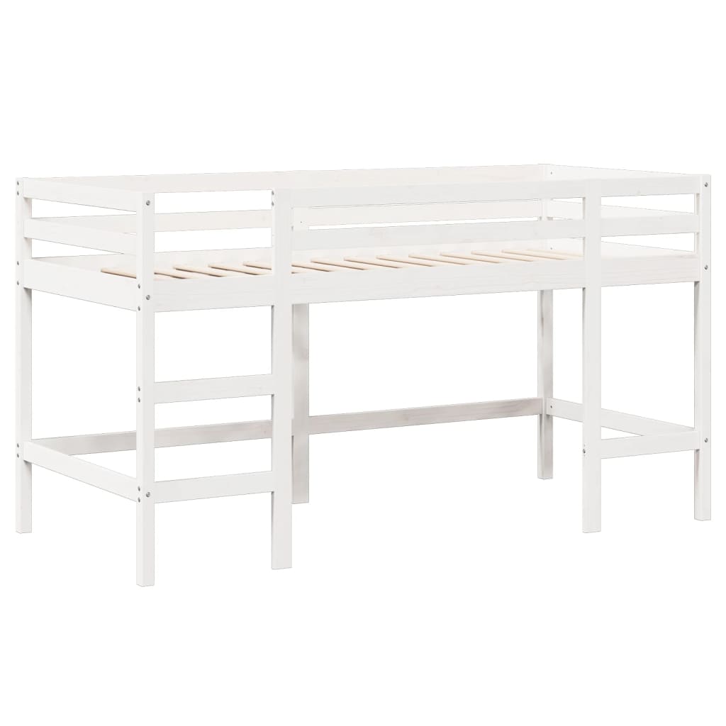 vidaXL Cama alta escalera y techo madera maciza pino blanca 90x200 cm