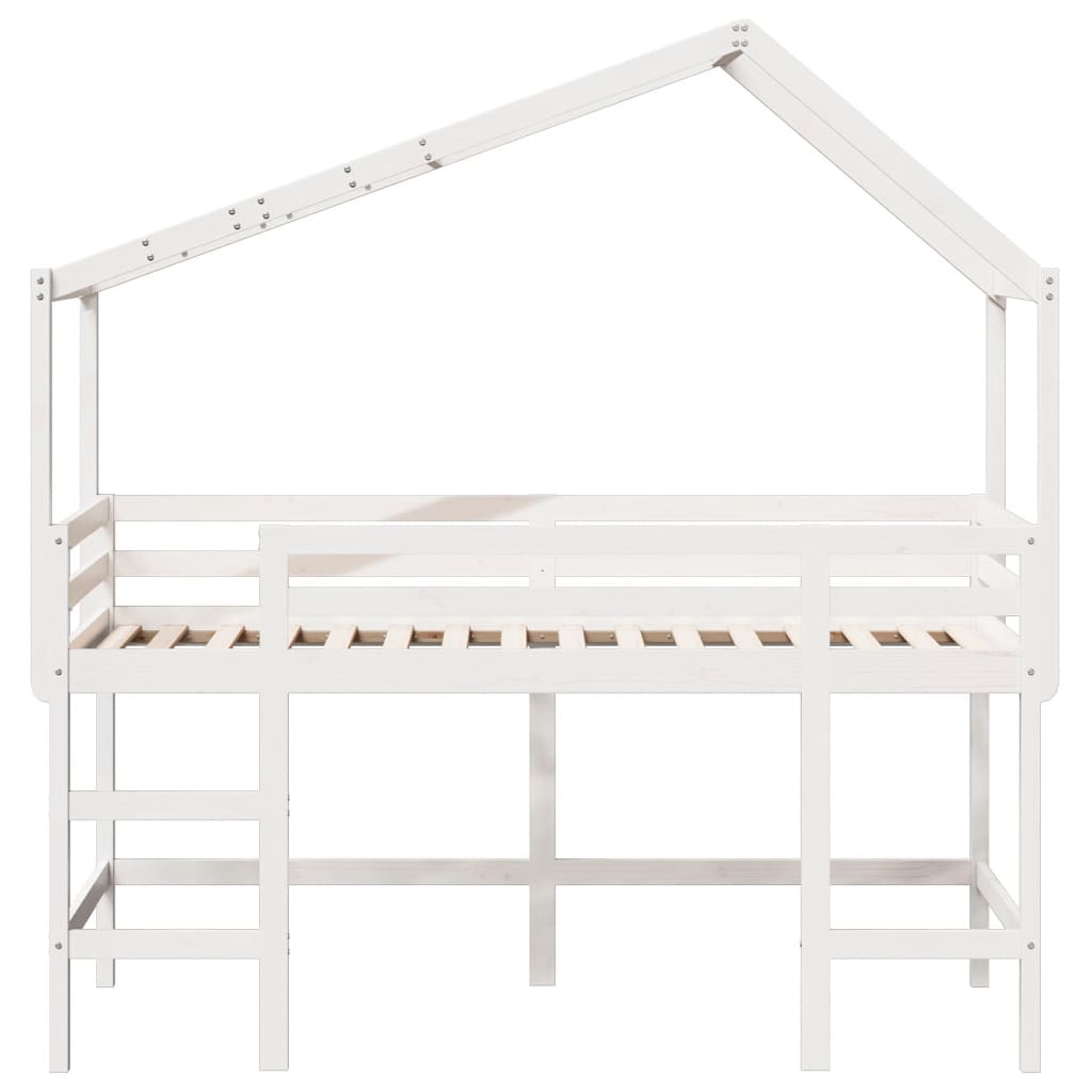 vidaXL Cama alta escalera y techo madera maciza pino blanca 80x200 cm