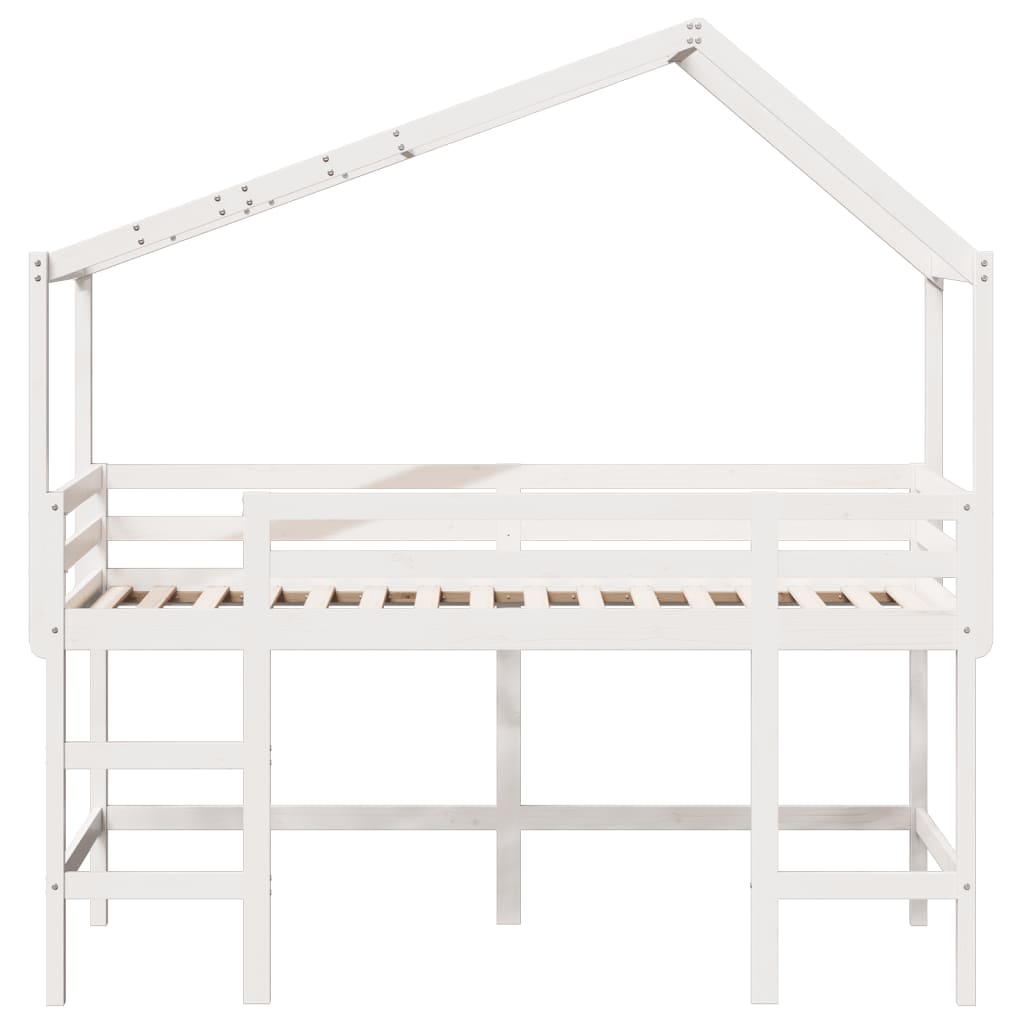 vidaXL Cama alta escalera y techo madera maciza pino blanca 90x190 cm