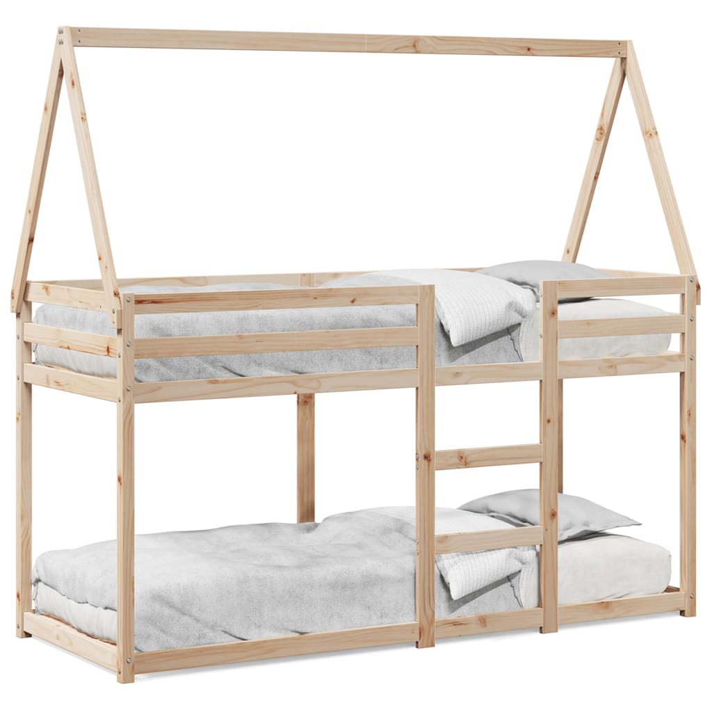 vidaXL Cama litera con techo de madera maciza de pino 75x190 cm