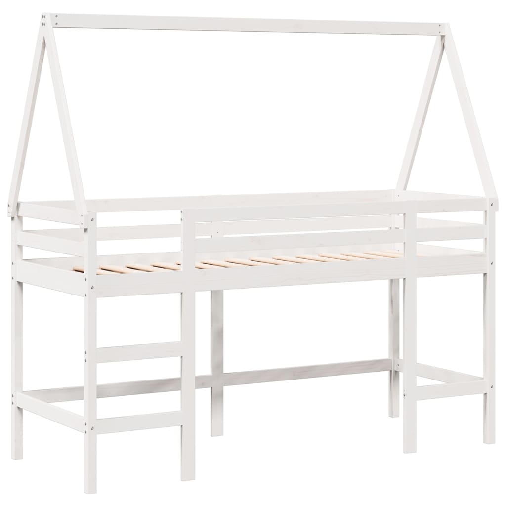 vidaXL Cama alta escalera y techo madera maciza pino blanca 80x200 cm