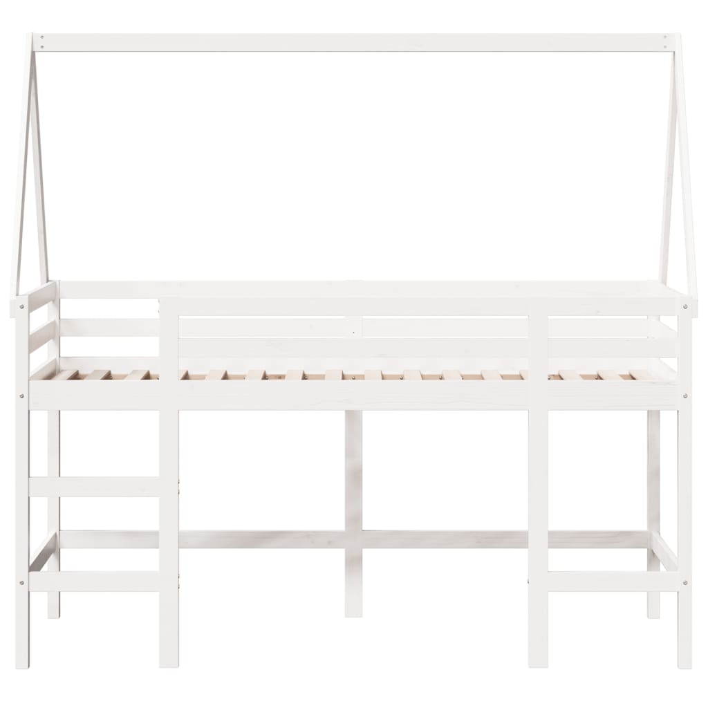 vidaXL Cama alta escalera y techo madera maciza pino blanca 80x200 cm