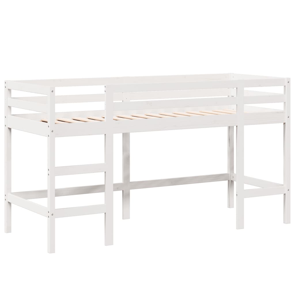 vidaXL Cama alta escalera y techo madera maciza pino blanca 80x200 cm