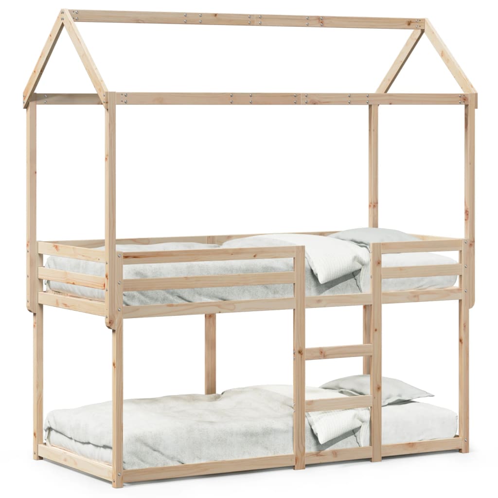 vidaXL Cama litera con techo de madera maciza de pino 75x190 cm