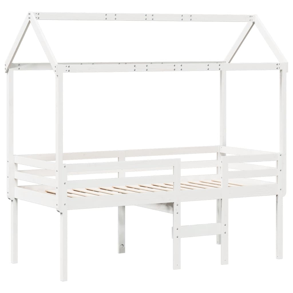 vidaXL Cama alta con techo blanca madera maciza pino blanca 90x200 cm