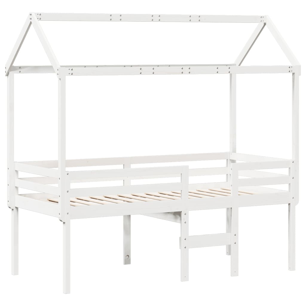 vidaXL Cama alta con techo madera maciza de pino blanca 90x190 cm