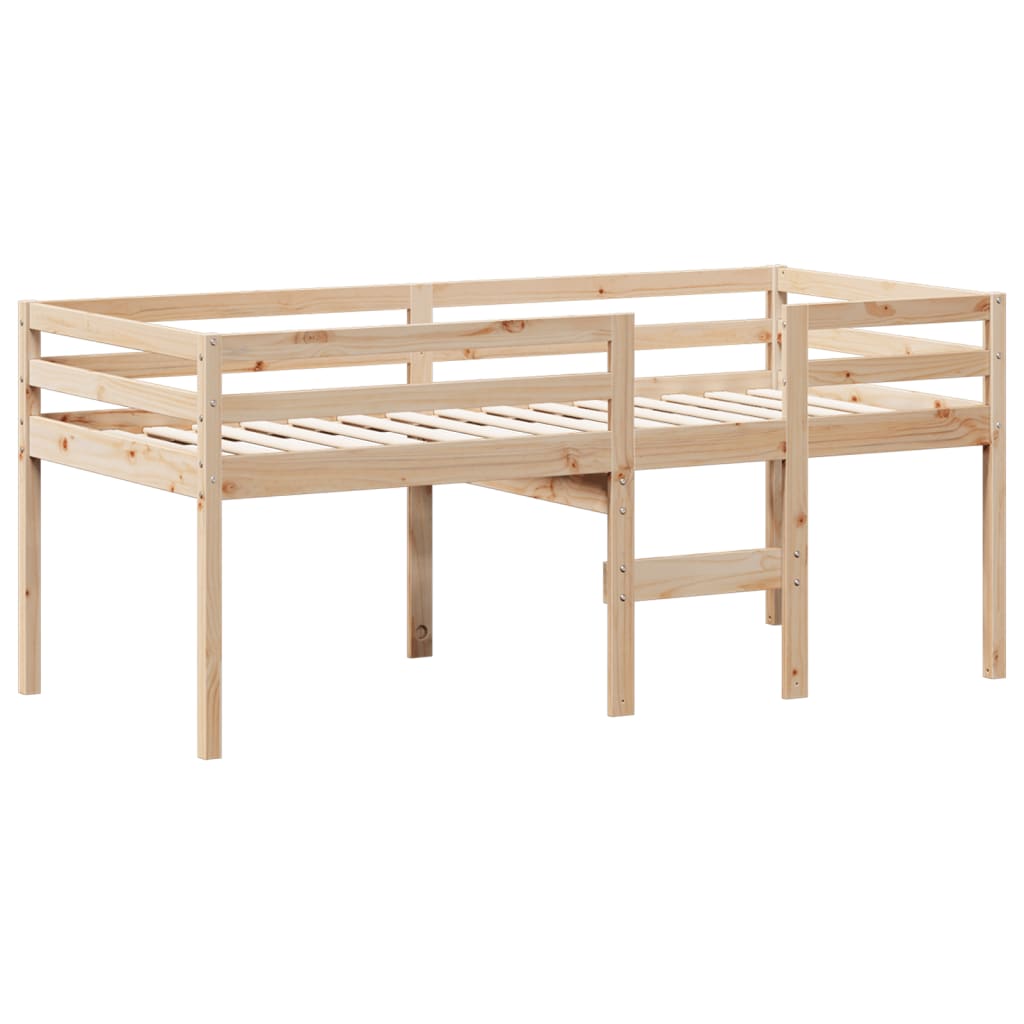 vidaXL Cama alta con techo madera maciza de pino marrón cera 75x190 cm