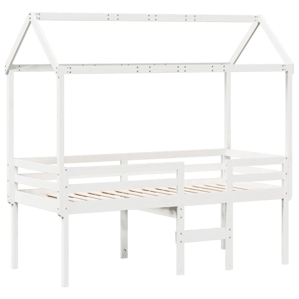 vidaXL Cama alta con techo madera maciza pino blanca 75x190 cm