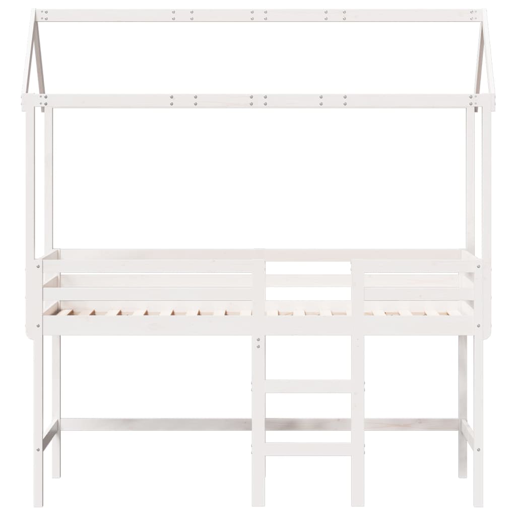 vidaXL Cama alta escalera y techo madera maciza pino blanca 90x200 cm