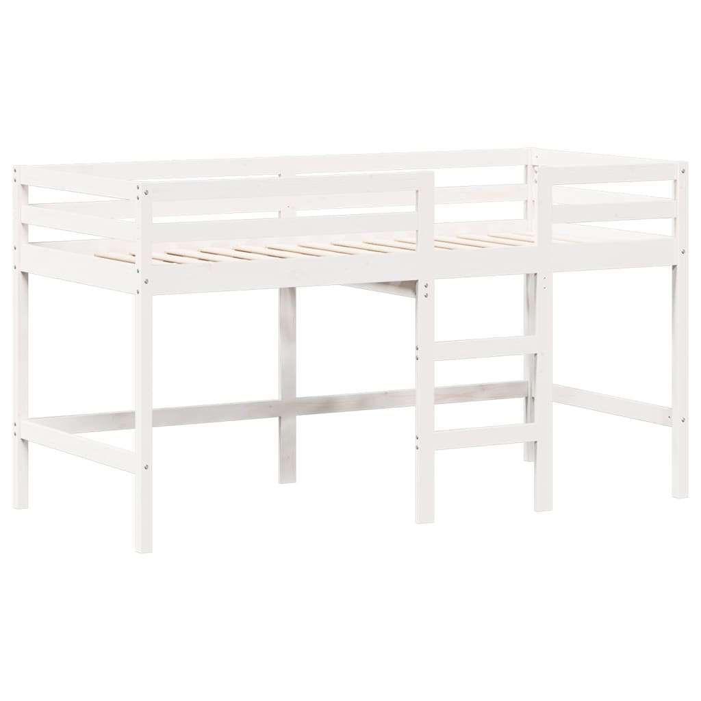 vidaXL Cama alta escalera y techo madera maciza pino blanca 90x200 cm