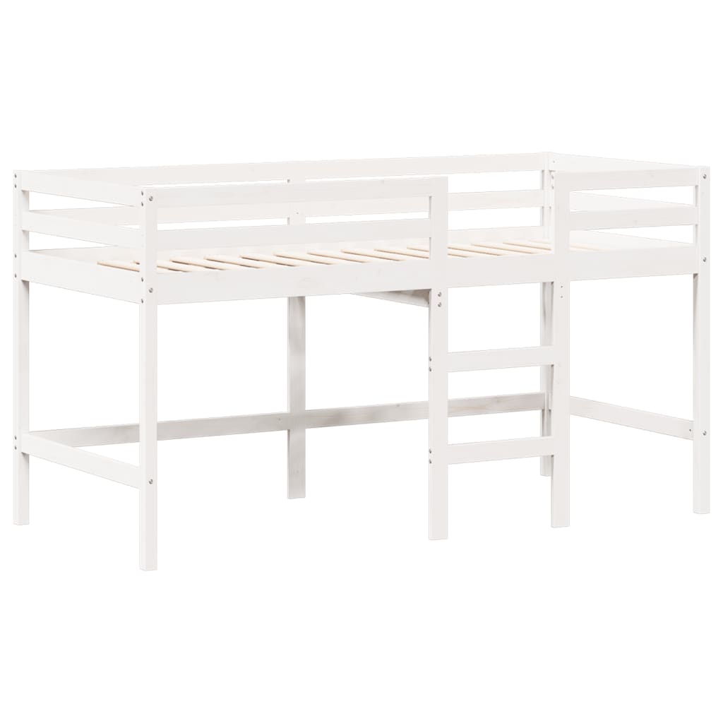 vidaXL Cama alta escalera y techo madera maciza pino blanca 80x200 cm