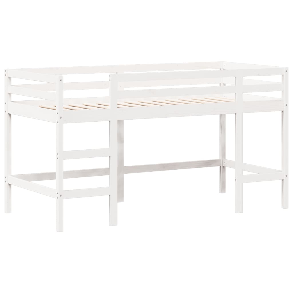 vidaXL Cama alta escalera y techo madera maciza pino blanca 90x200 cm