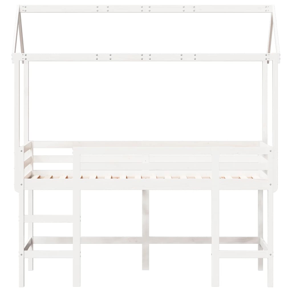 vidaXL Cama alta escalera y techo madera maciza pino blanca 90x190 cm