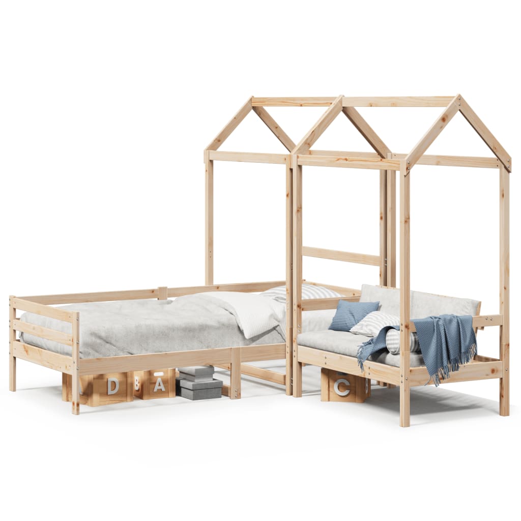 vidaXL Set de sofá cama con banco y techo madera maciza pino 90x200 cm