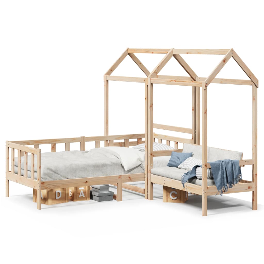 vidaXL Set de sofá cama con banco y techo madera maciza pino 90x200 cm