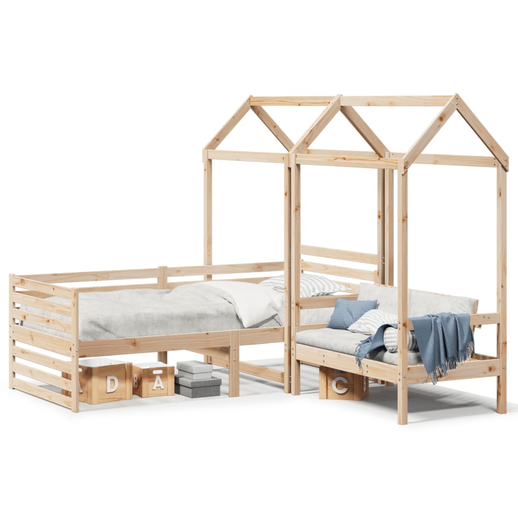 vidaXL Set de sofá cama con banco y techo madera maciza pino 90x200 cm