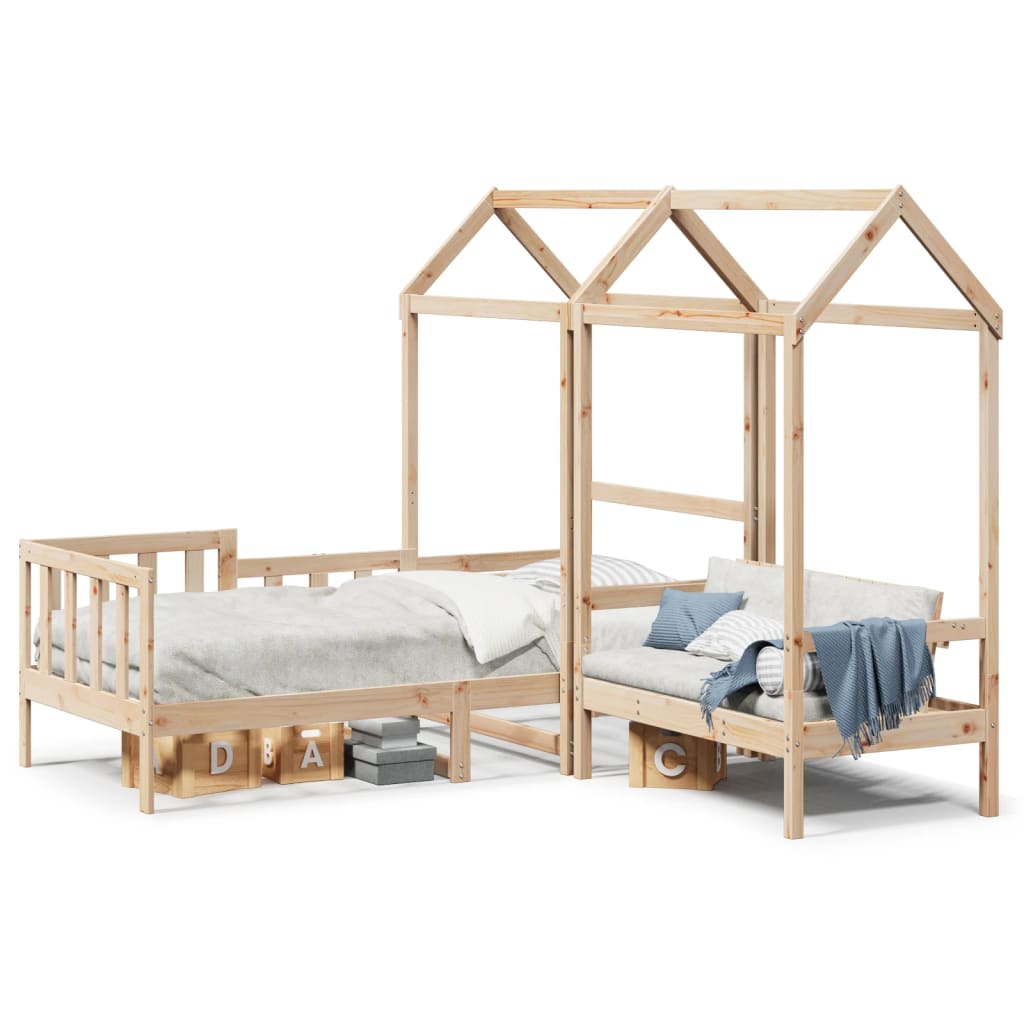 vidaXL Set de sofá cama con banco y techo madera maciza pino 90x200 cm