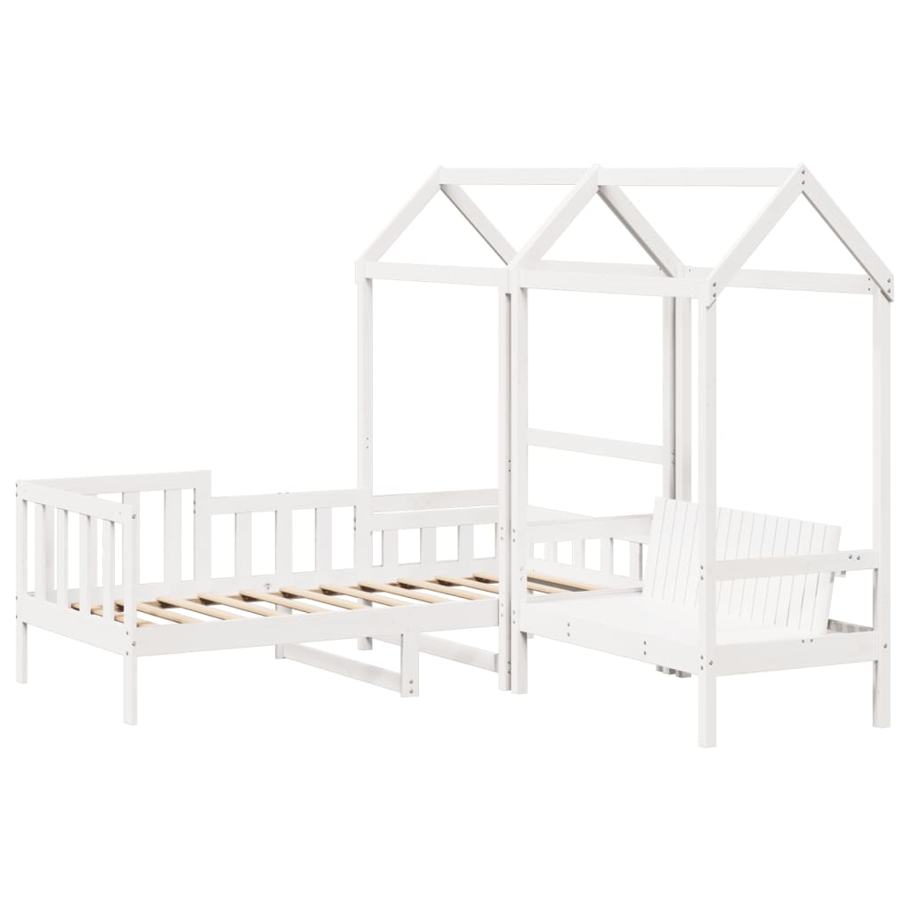 vidaXL Set de sofá cama y banco con techo madera pino blanco 90x190 cm