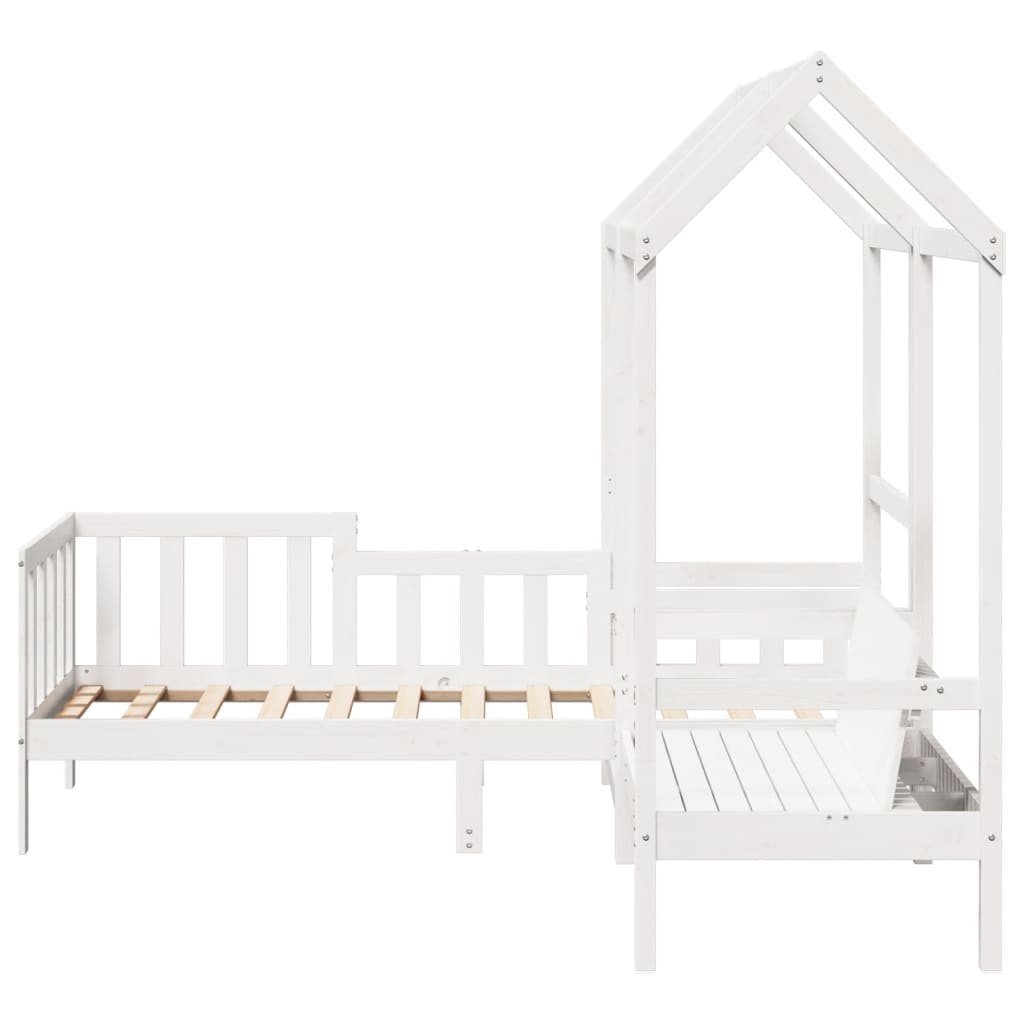 vidaXL Set de sofá cama y banco con techo madera pino blanco 90x190 cm