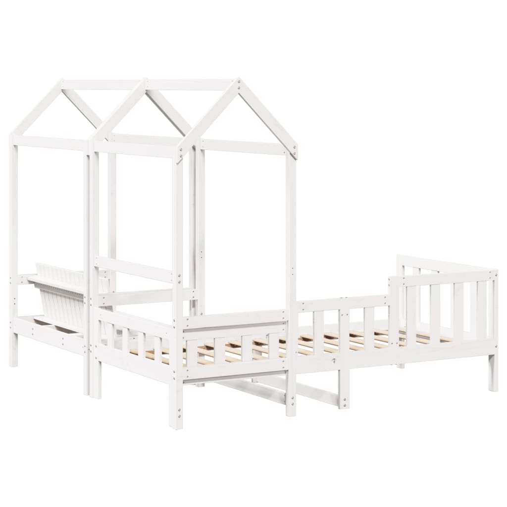 vidaXL Set de sofá cama y banco con techo madera pino blanco 90x190 cm