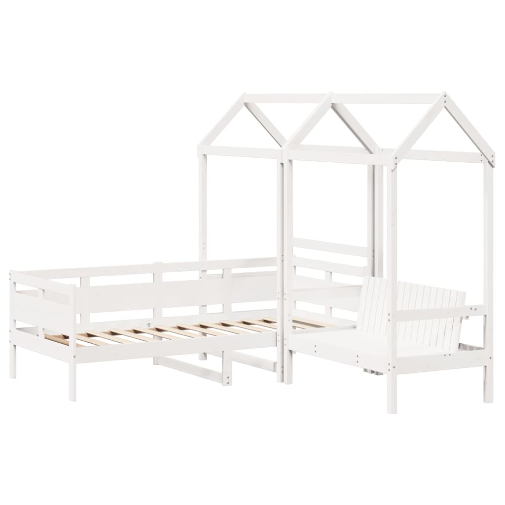 vidaXL Set de sofá cama con banco y techo madera pino blanco 80x200 cm