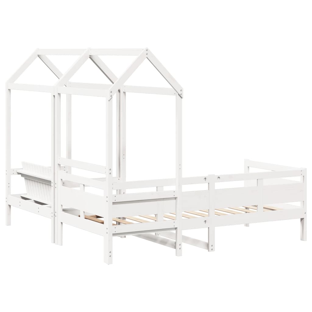 vidaXL Set de sofá cama con banco y techo madera pino blanco 80x200 cm