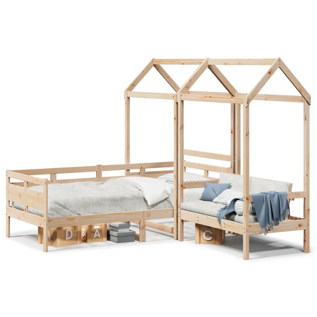 vidaXL Set de sofá cama y banco con techo madera maciza pino 90x190 cm