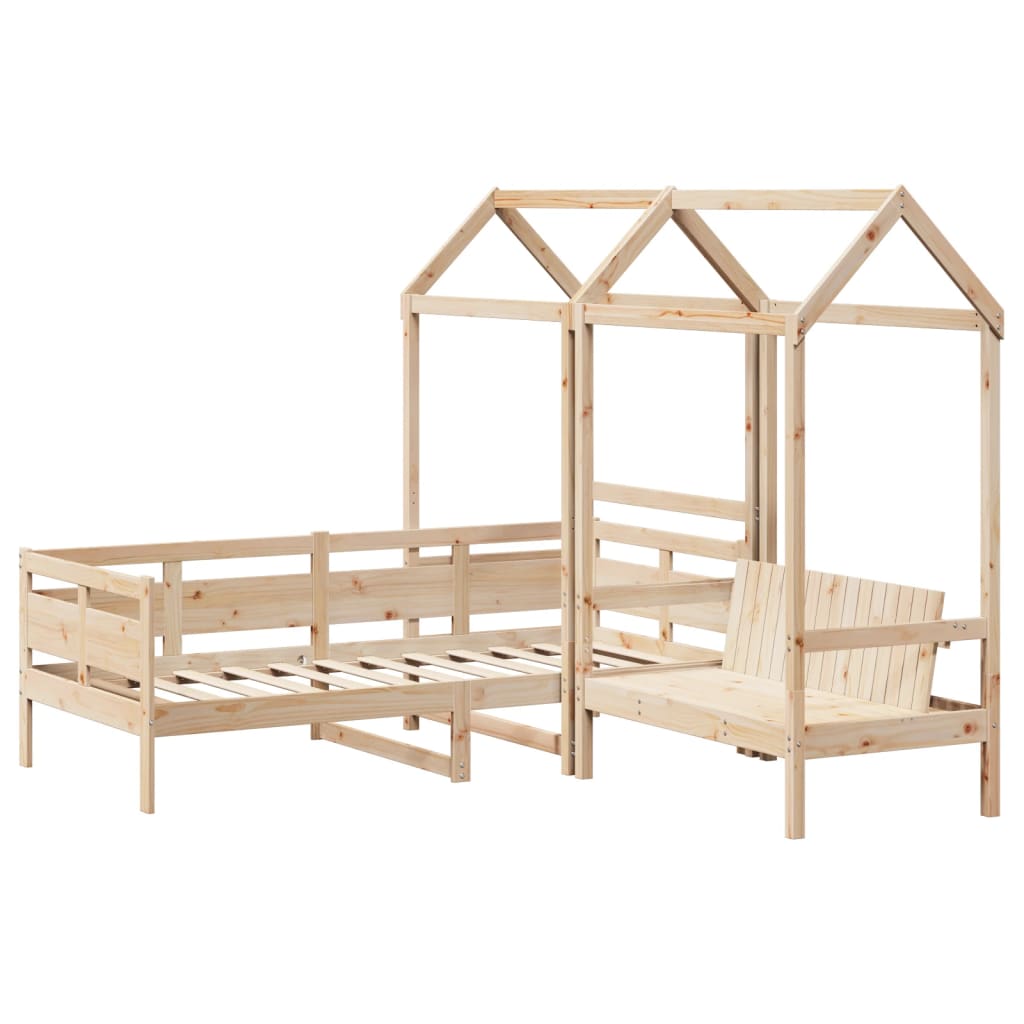 vidaXL Set de sofá cama y banco con techo madera maciza pino 90x190 cm