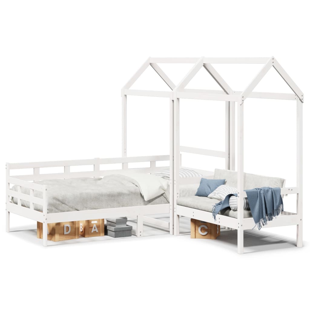 vidaXL Set de sofá cama con banco y techo madera pino blanco 80x200 cm