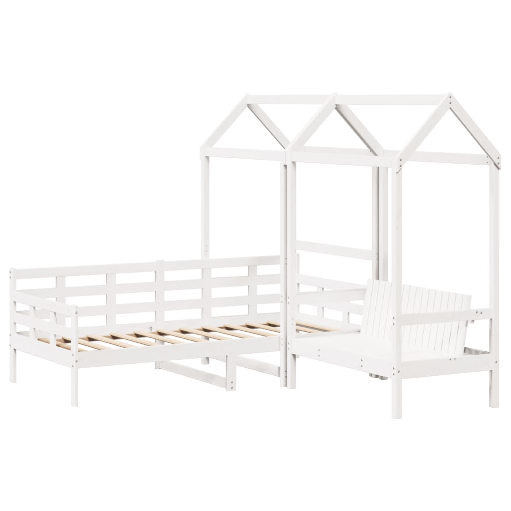 vidaXL Set de sofá cama con banco y techo madera pino blanco 80x200 cm