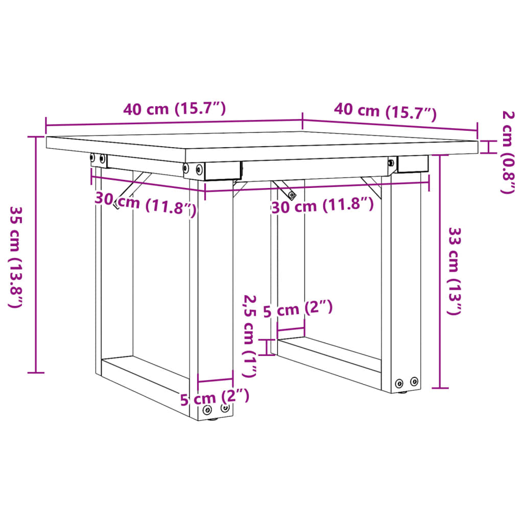 vidaXL Mesa de centro marco O madera maciza pino y acero 40x40x35 cm