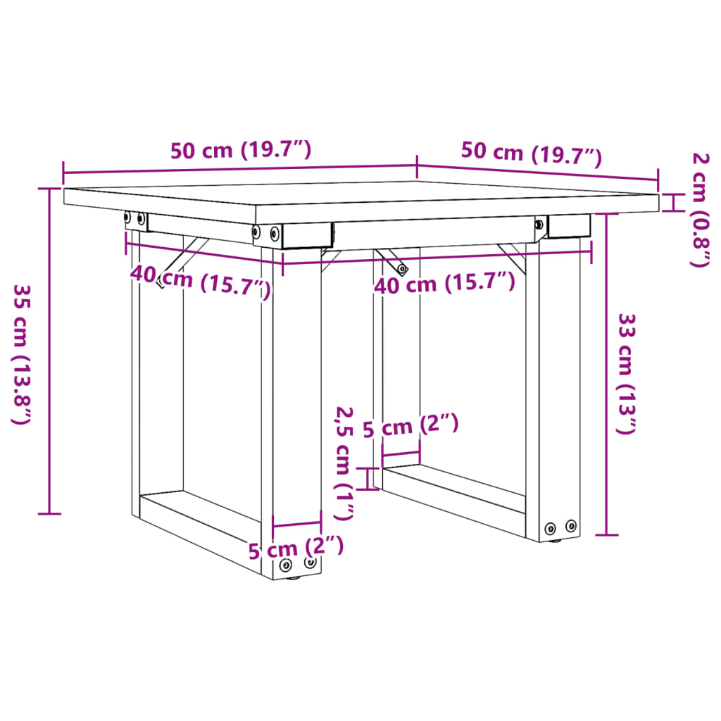 vidaXL Mesa de centro marco O madera maciza pino y acero 50x50x35 cm