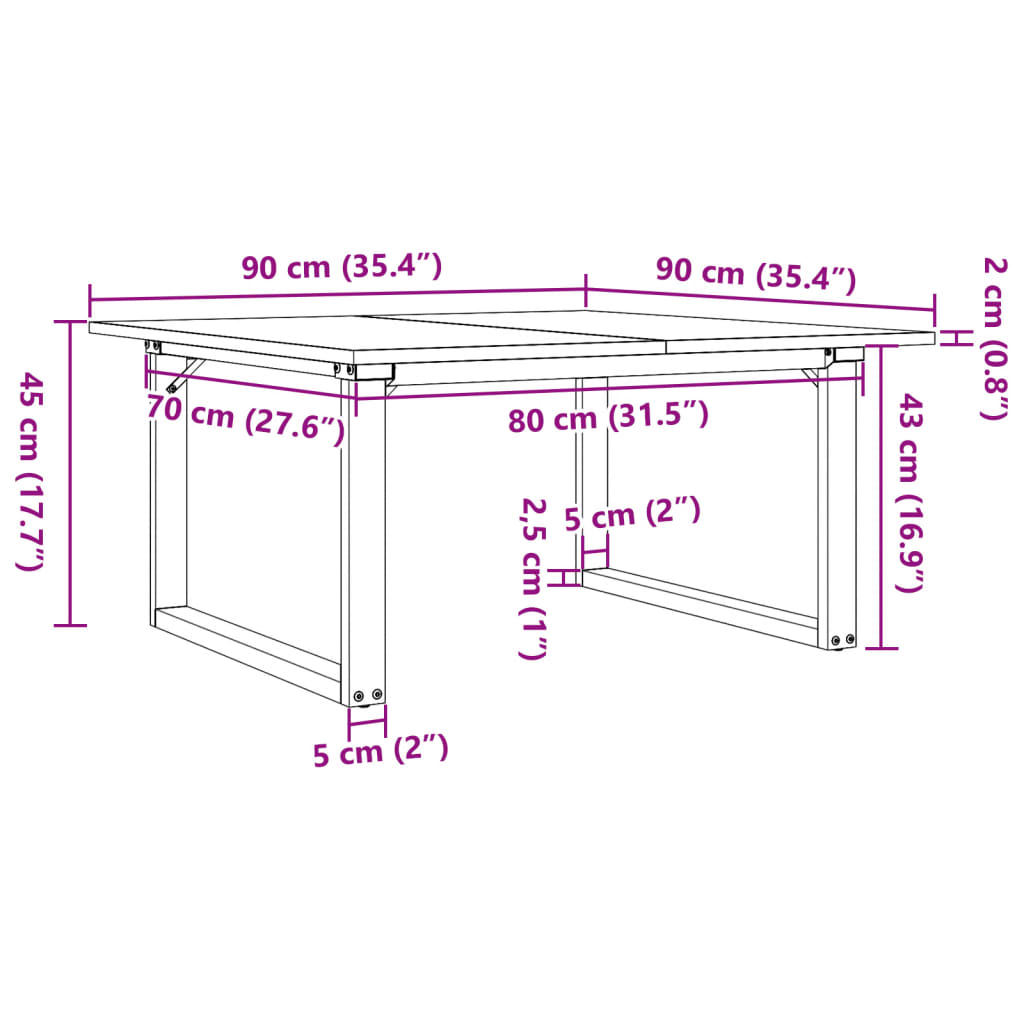 vidaXL Mesa de centro marco O madera maciza pino y acero 90x90x45 cm