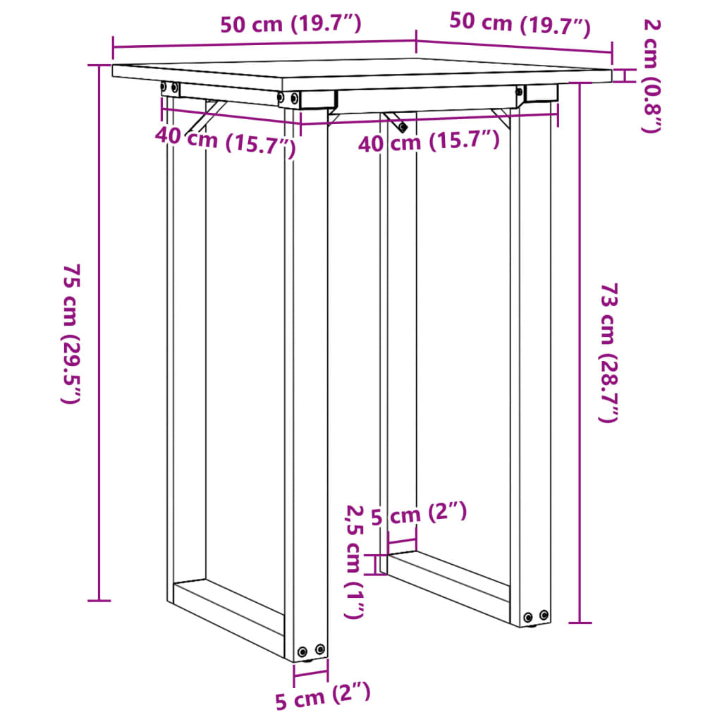 vidaXL Mesa de comedor marco O madera maciza pino y acero 50x50x75 cm