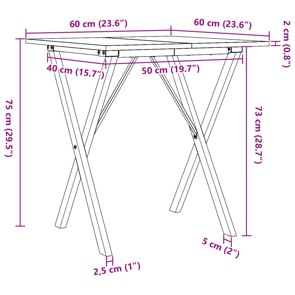 vidaXL Mesa de comedor marco X madera maciza pino y acero 60x60x75 cm