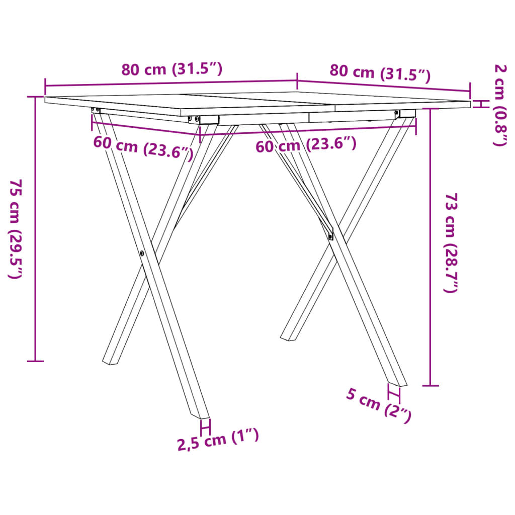 vidaXL Mesa de comedor marco X madera maciza pino y acero 80x80x75 cm