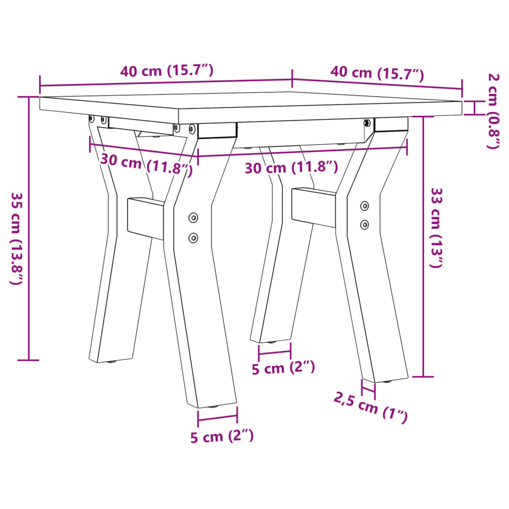 vidaXL Mesa de centro marco Y madera maciza pino y acero 40x40x35 cm