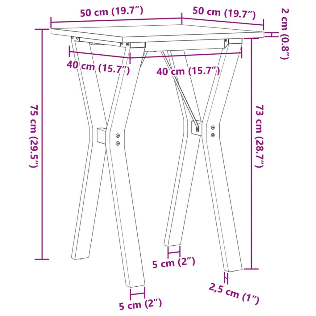 vidaXL Mesa de comedor marco Y madera maciza pino y acero 50x50x75 cm